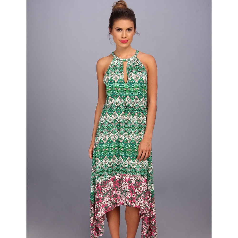 BCBGMaxAzria Keelie Blocked-Print Halter Dress
